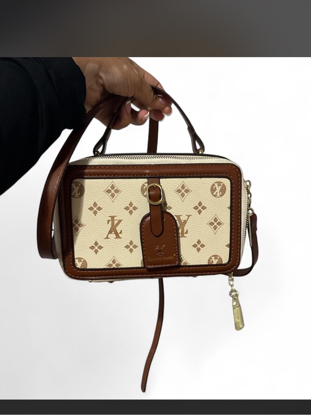 Cream & Brown Monogram Crossbody Bag